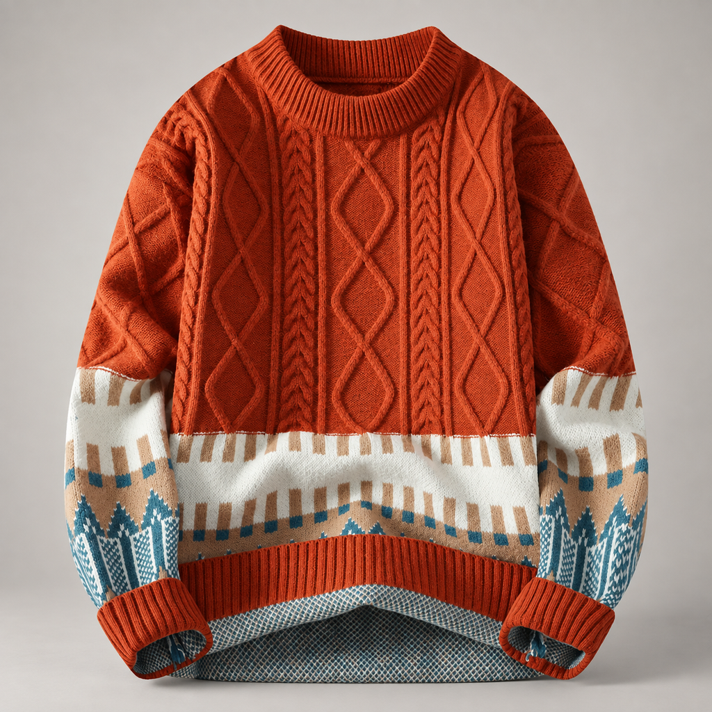 Milano Geometric Cable Knit Crewneck Sweater