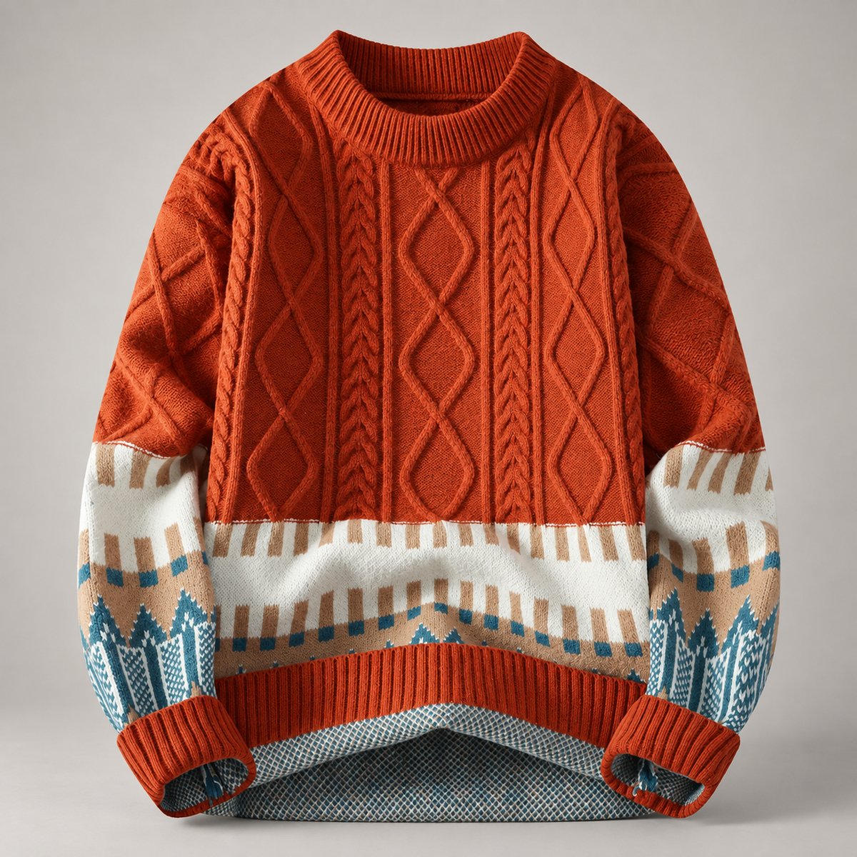 Milano Geometric Cable Knit Crewneck Sweater