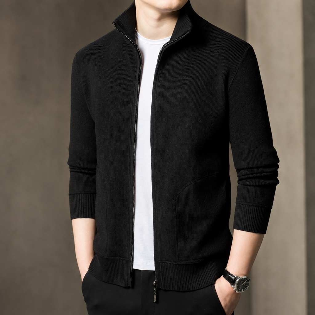Miles Ribbed Knit Full Zip Cardigan Sweater
