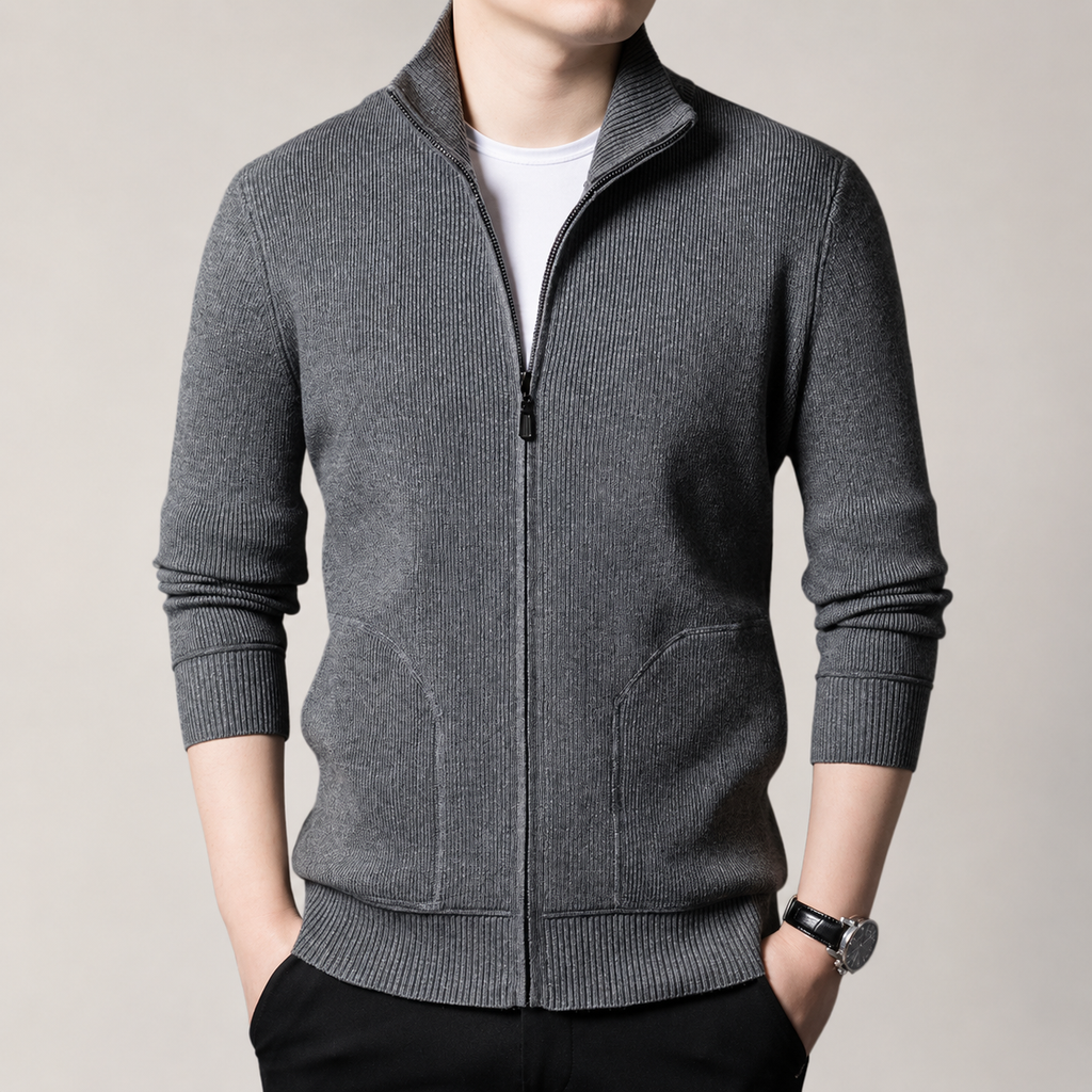 Miles Ribbed Knit Full Zip Cardigan Sweater