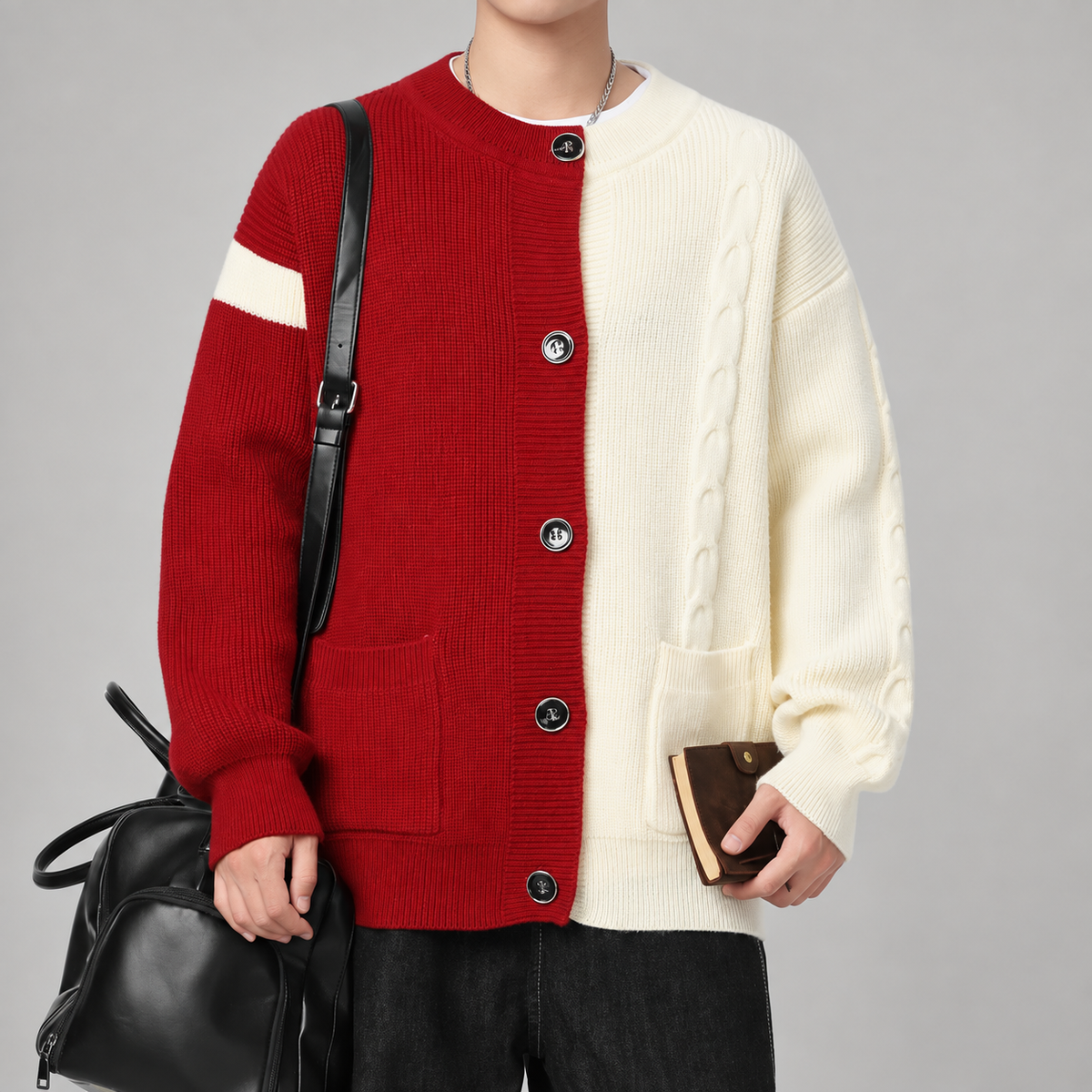 Milo Men’s Split-Color Cable-Knit Button Cardigan