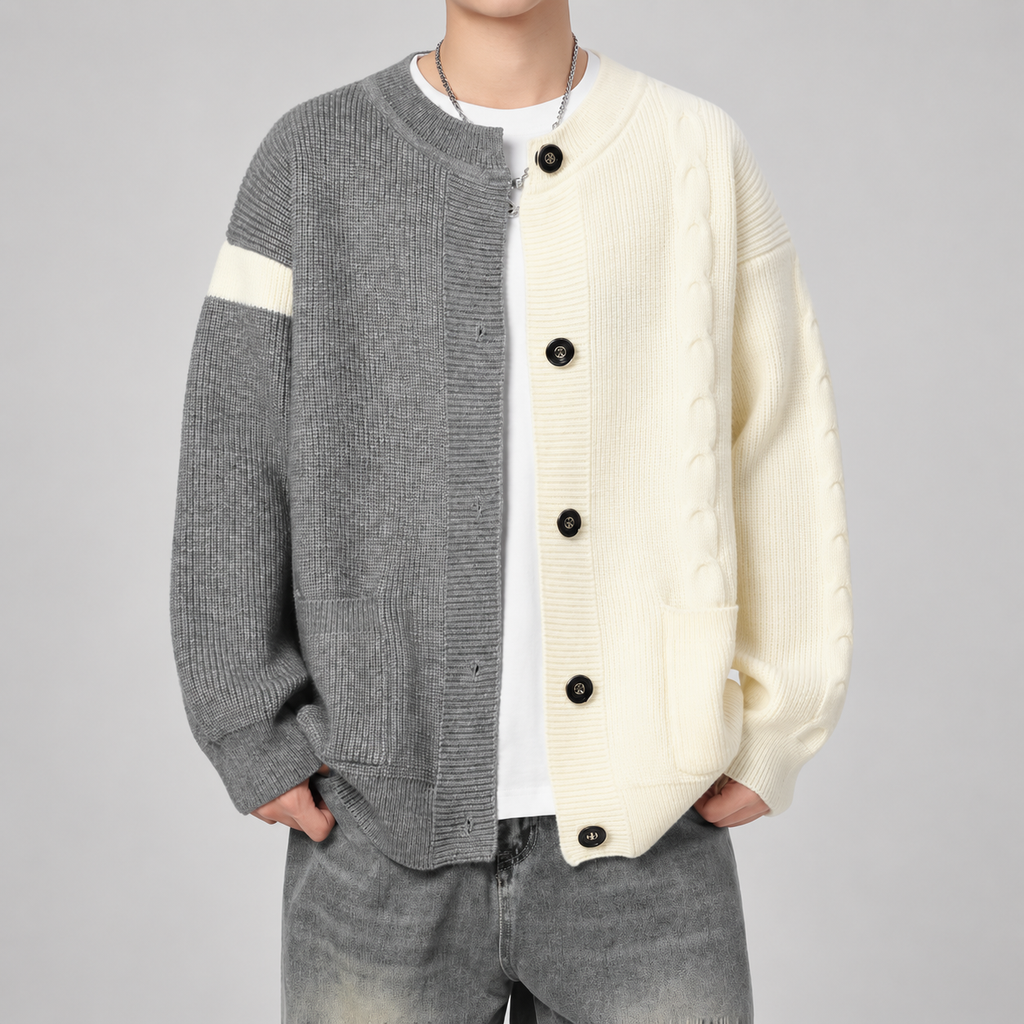 Milo Men’s Split-Color Cable-Knit Button Cardigan