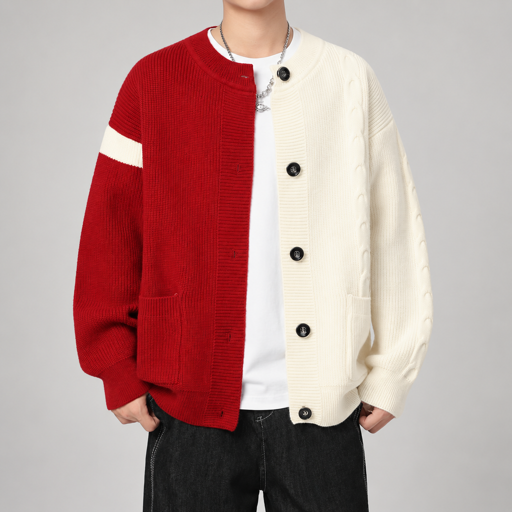 Milo Men’s Split-Color Cable-Knit Button Cardigan