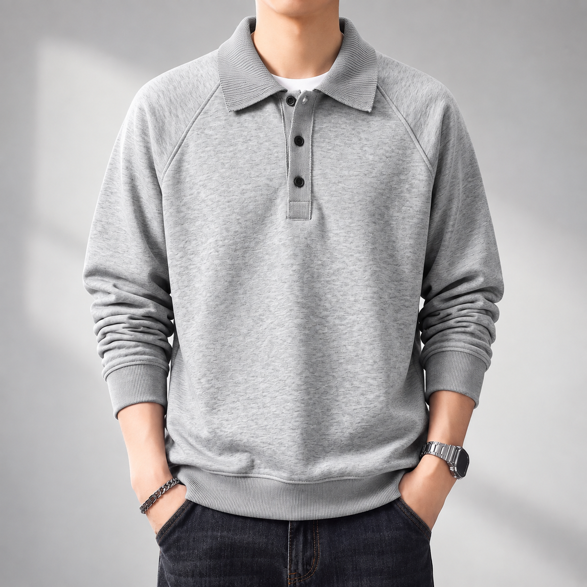 Raffaele Men’s Sleeve Polo Pullover Sweatshirt