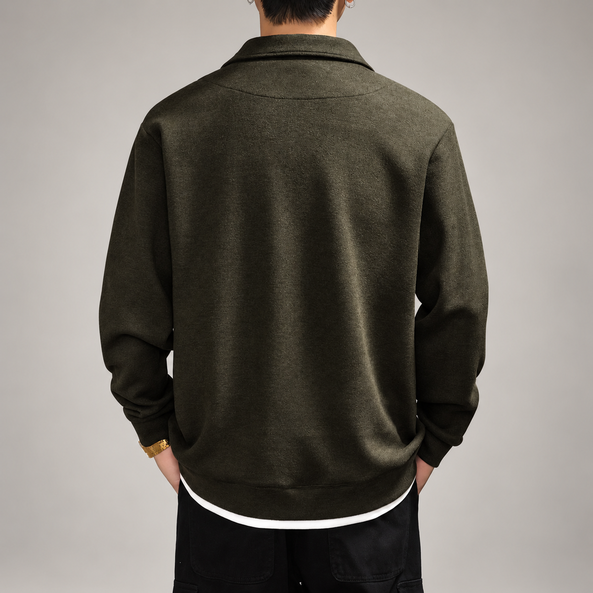 Gualtiero Men's Textured Long Sleeve Polo Pullover