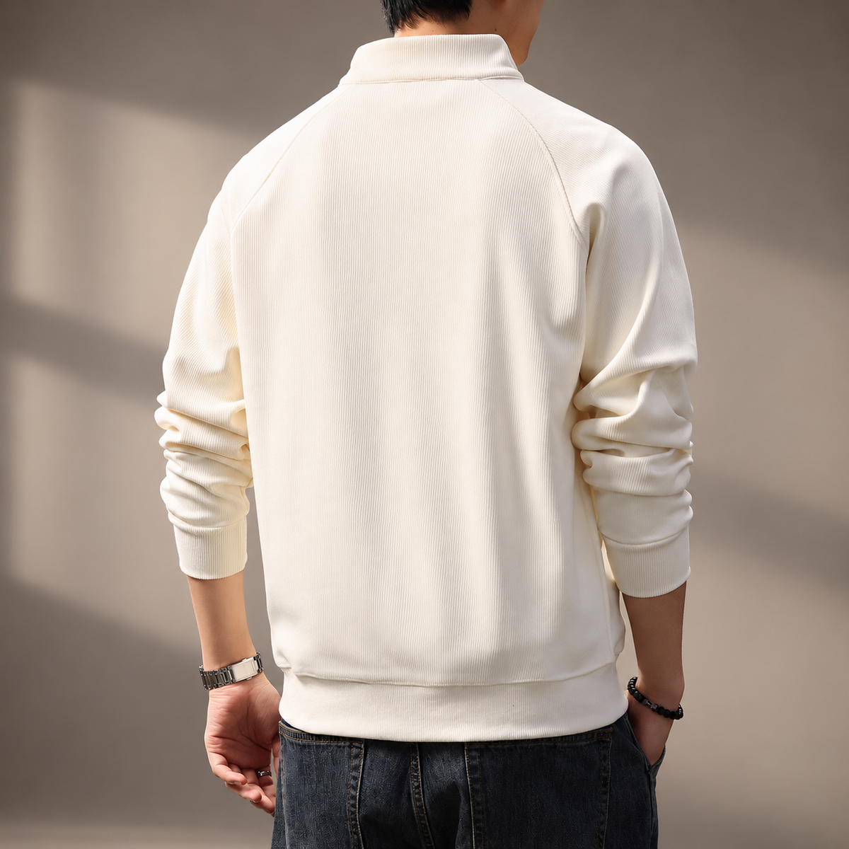 Lorenzo Stand Collar Ribbed Half-Zip Sweatshirt