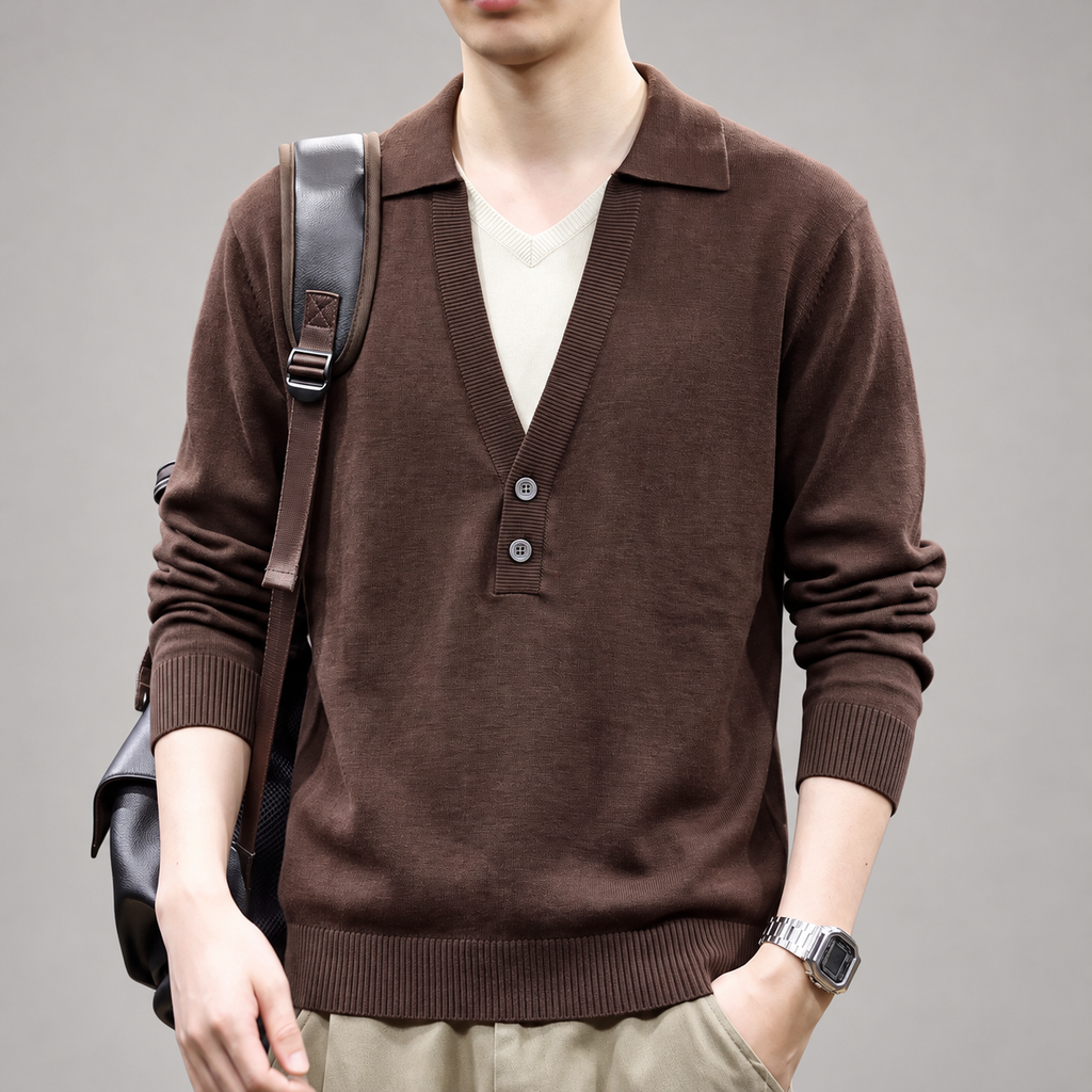 Raniero Men’s Collared V-Neck Knit Pullover Sweater