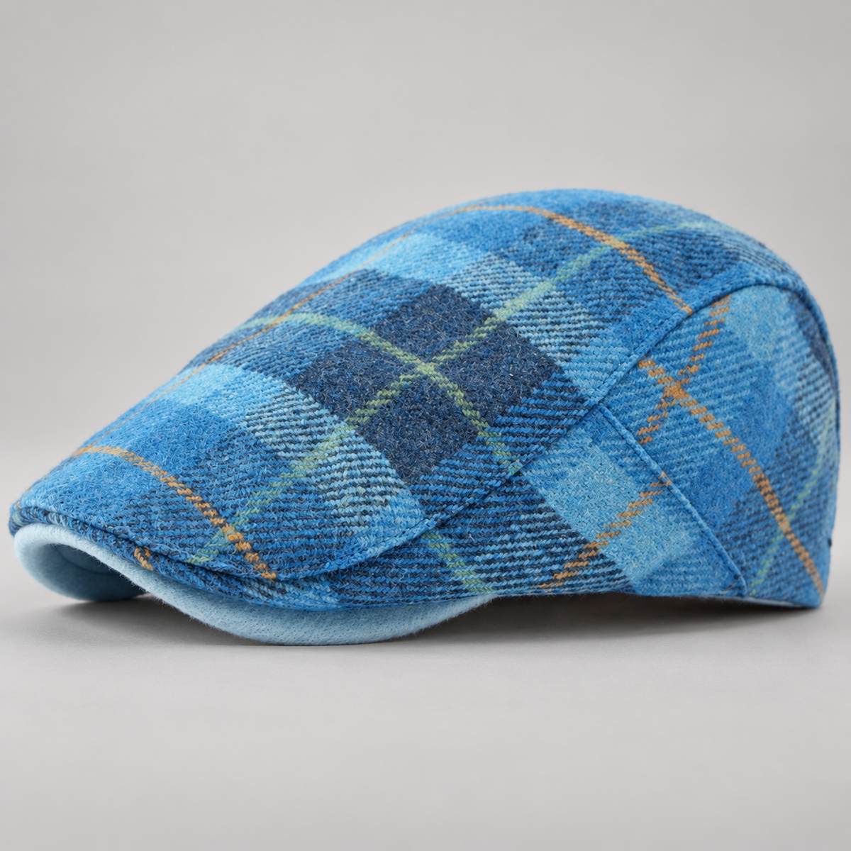 Montague Plaid Flat Cap with Contrast Curved Brim