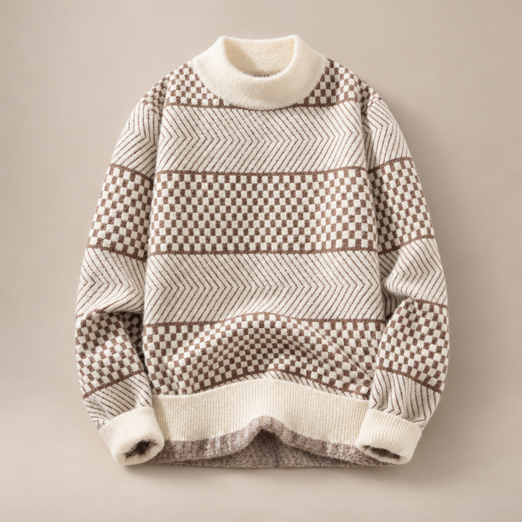 Montclair Checkered Mock Neck Sweater