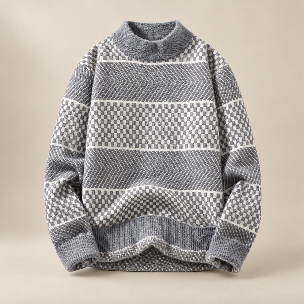 Montclair Checkered Mock Neck Sweater