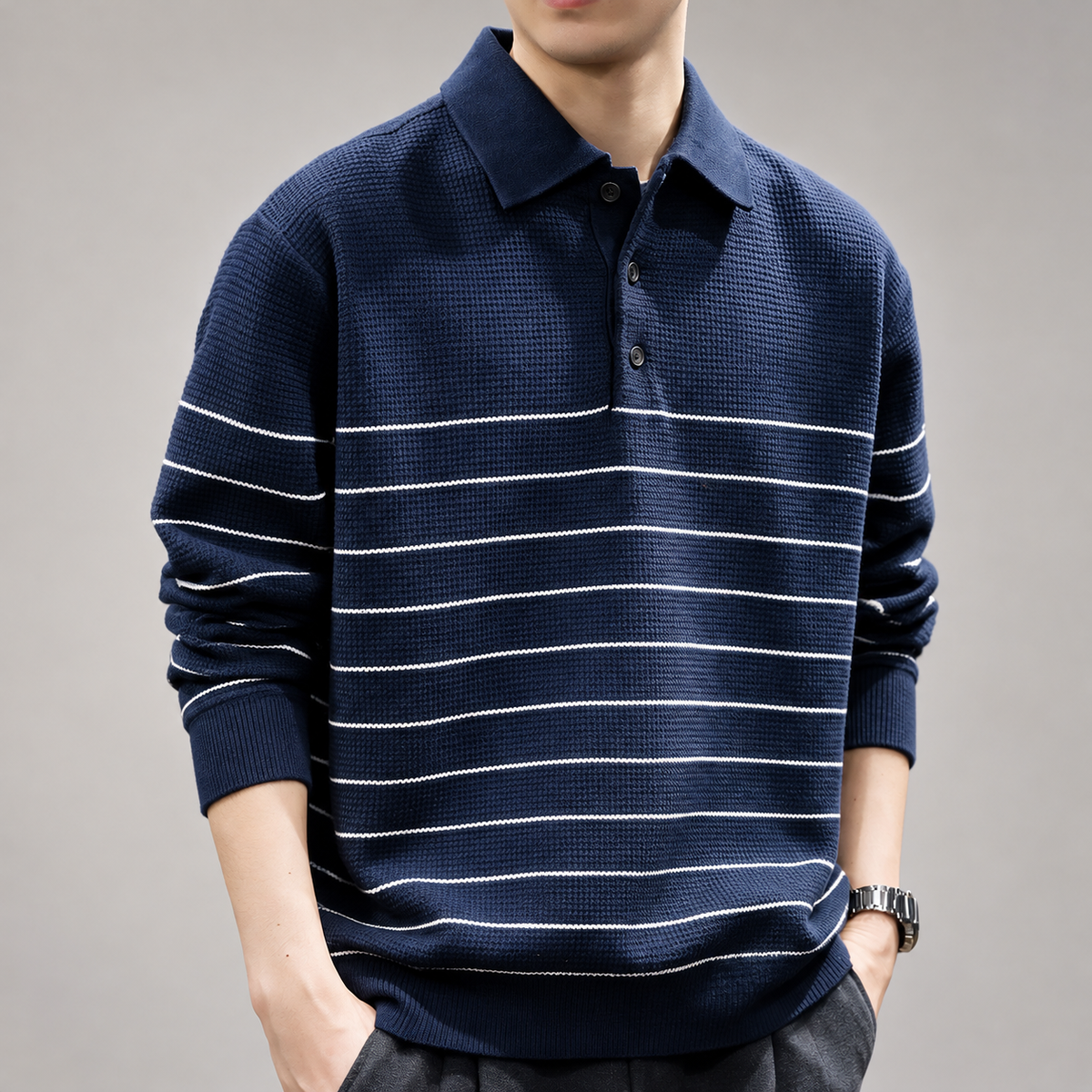 Aurelio Men’s Textured Long Sleeve Polo Sweater