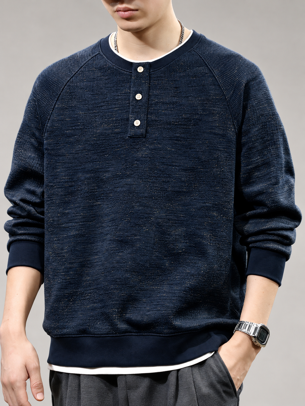 Raffaele Men’s Three-Button Raglan Pullover