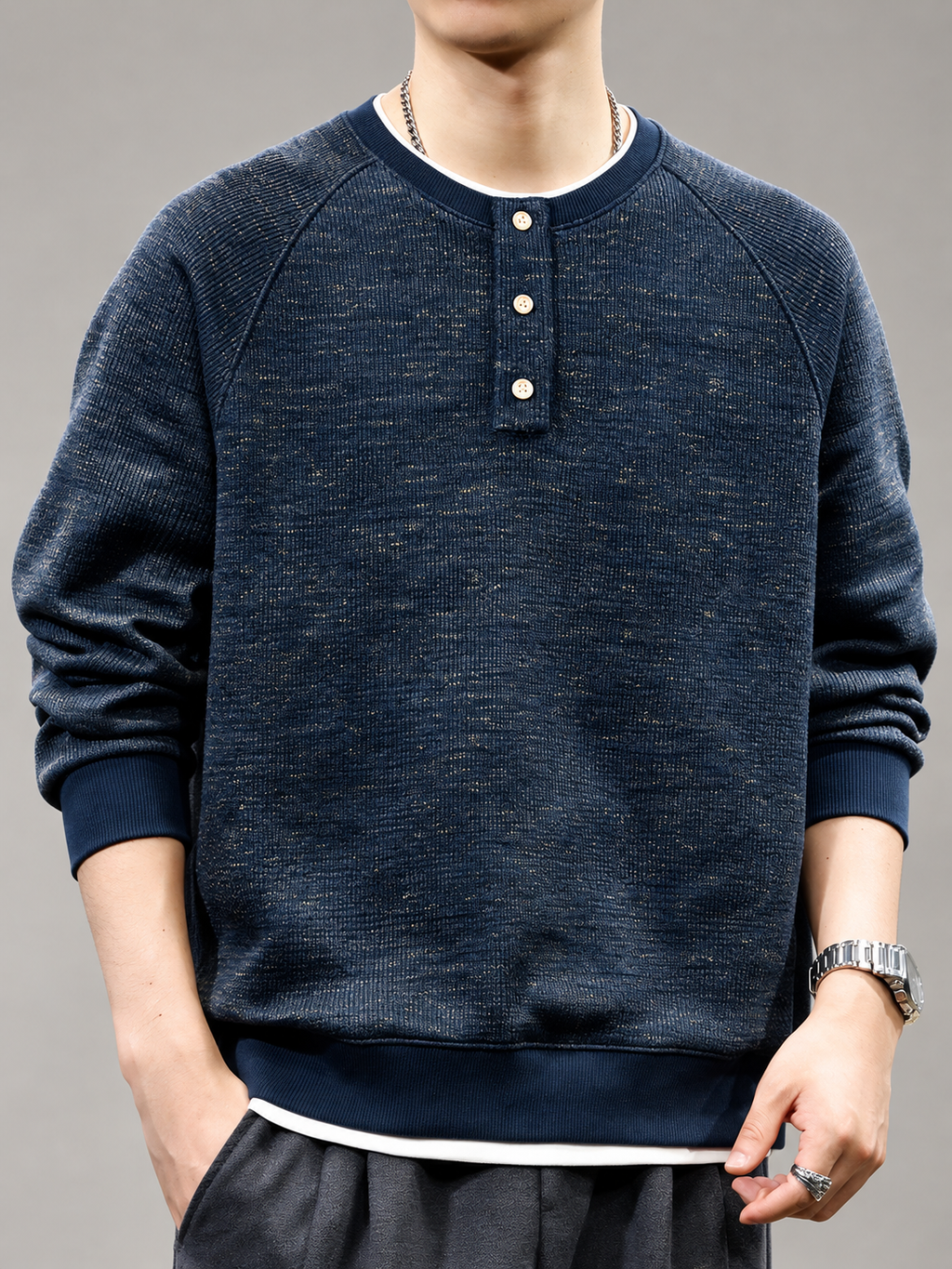 Raffaele Men’s Three-Button Raglan Pullover