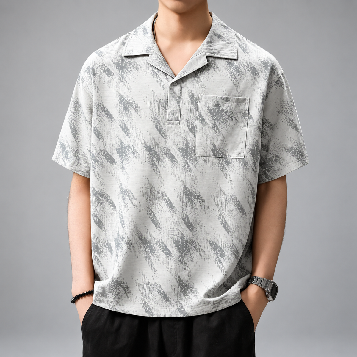 Virgil Men's Relaxed Fit Short Sleeve Pullover Shirt with Camp Collar