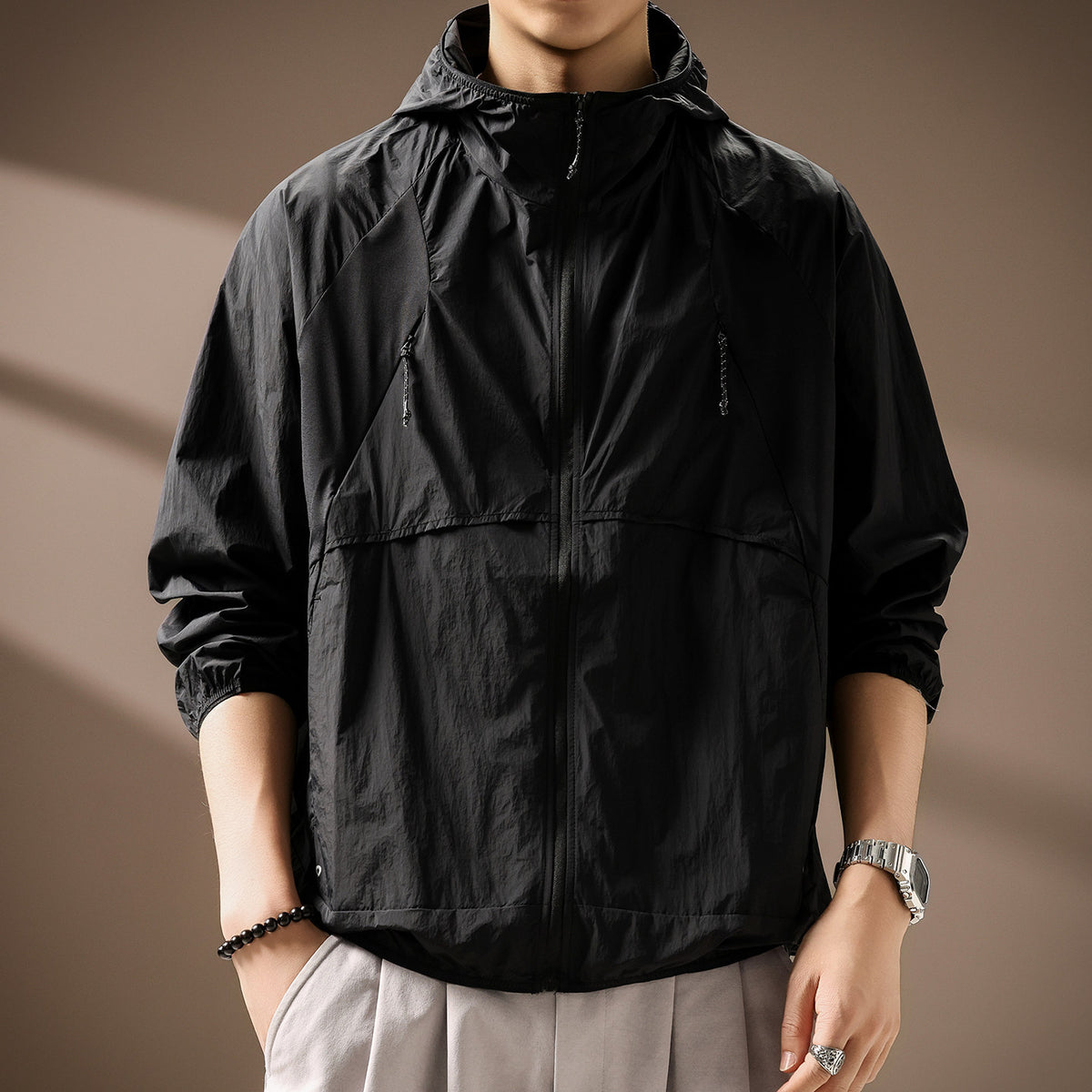 Massimo Men’s Lightweight Hooded Zip-Front Jacket