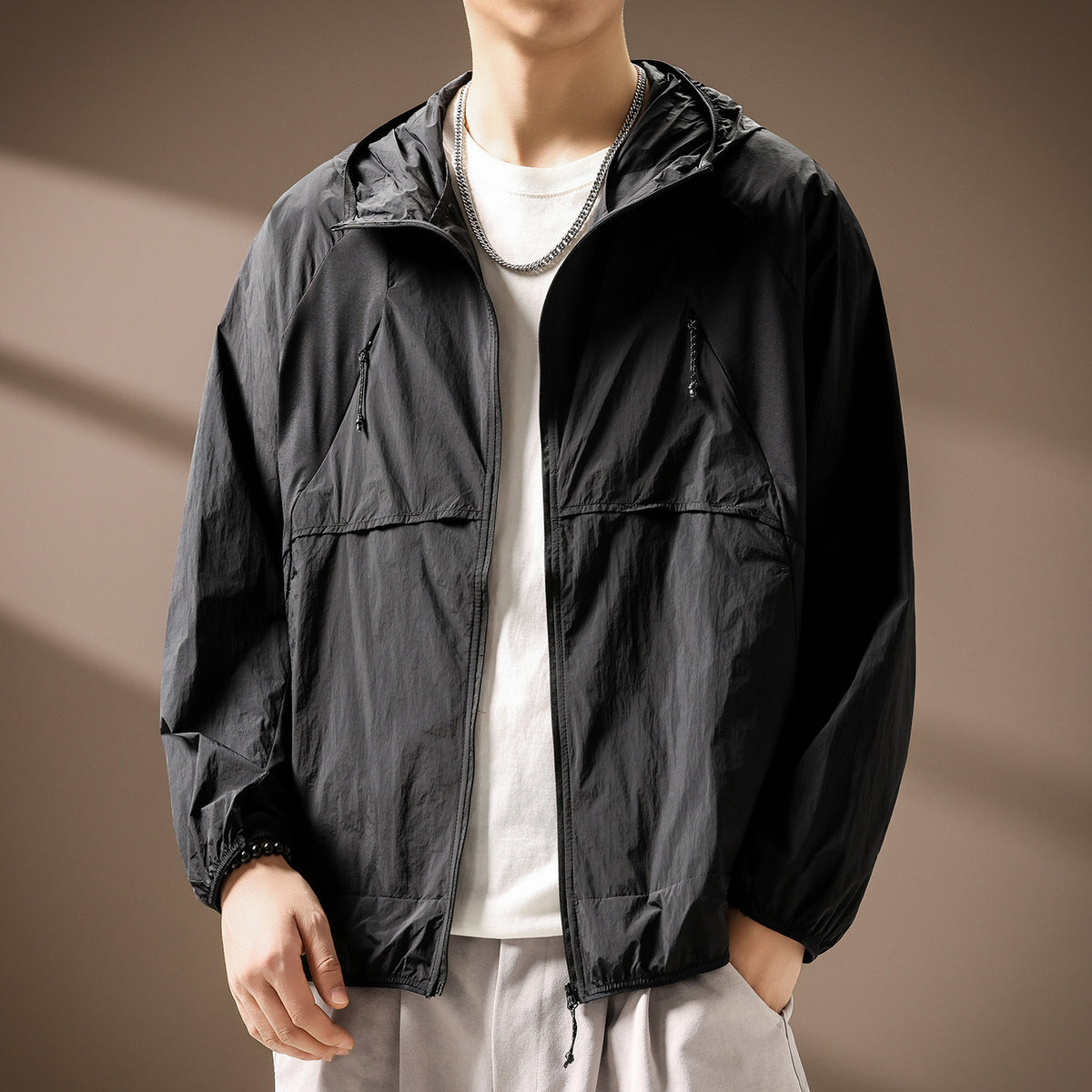 Massimo Men’s Lightweight Hooded Zip-Front Jacket