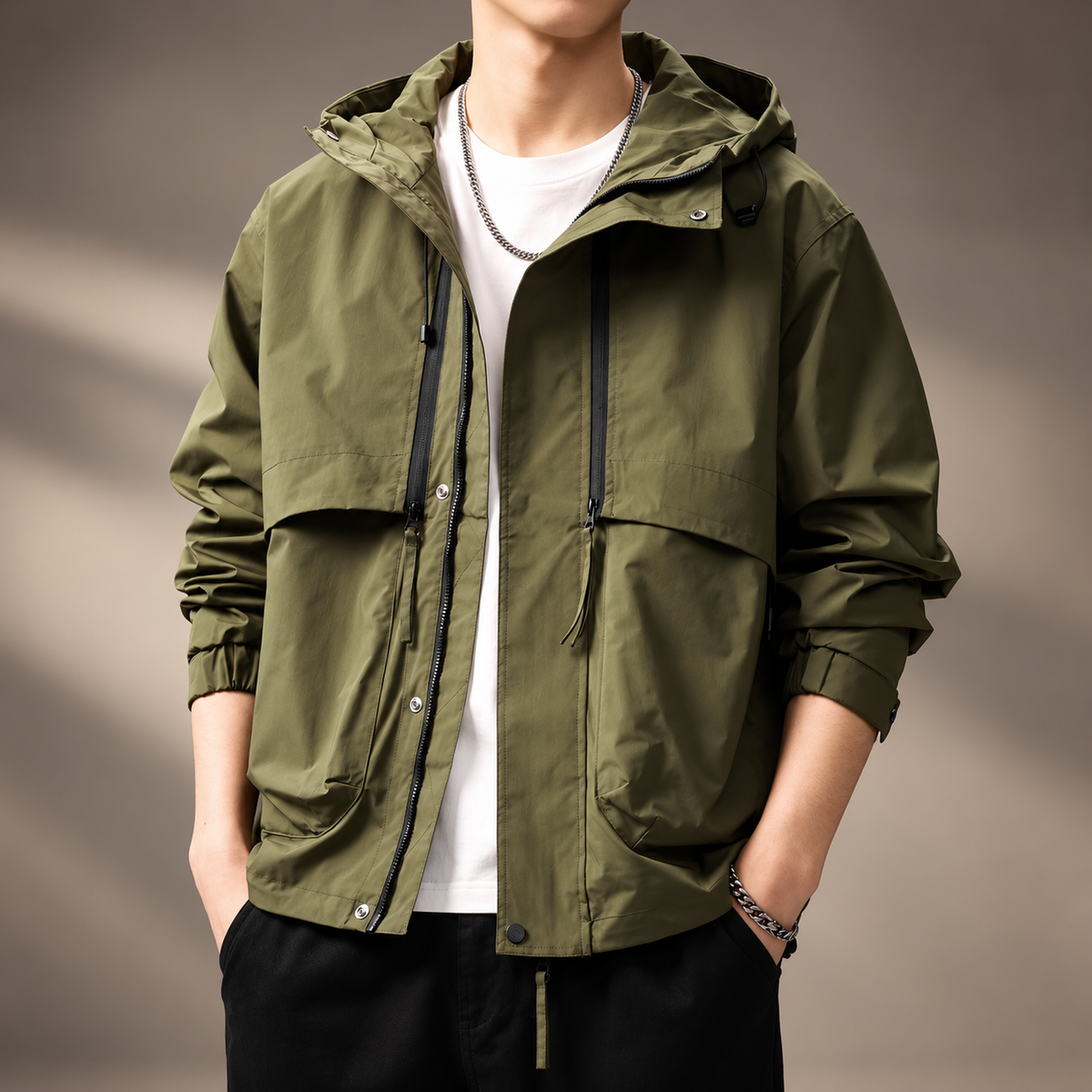 Callum Men's Zip-Front Technical Hooded Jacket