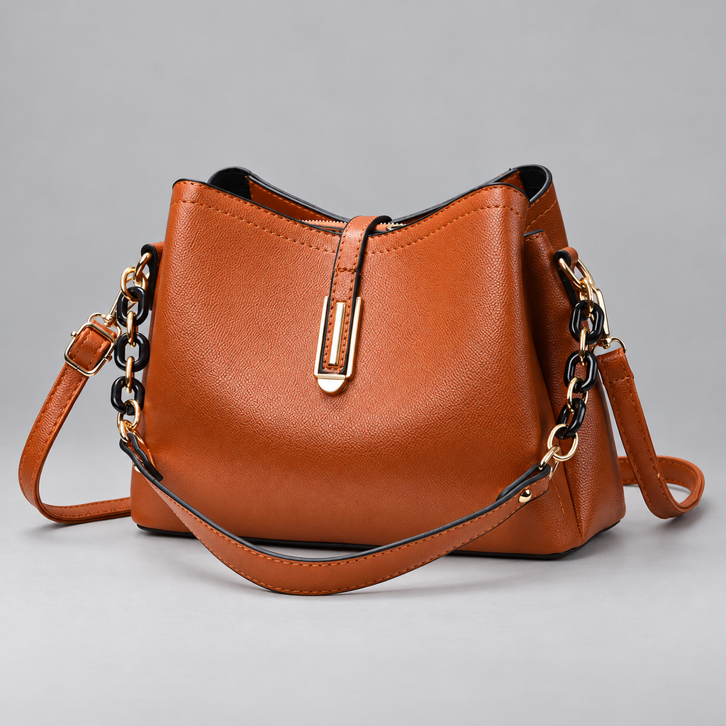 Caslen Women’s Textured Shoulder Bag with Chain Details