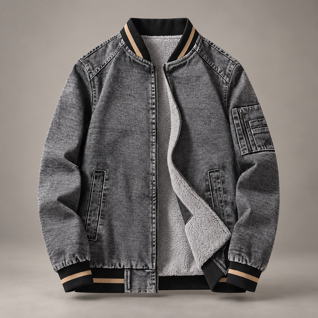 Owen Fleece-Lined Zip Bomber Jacket with Sleeve Pocket