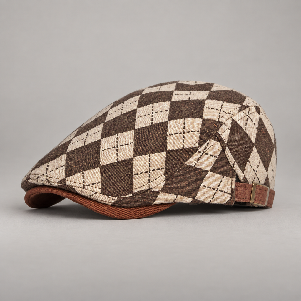 Pembroke Argyle Flat Cap with Adjustable Buckle Strap