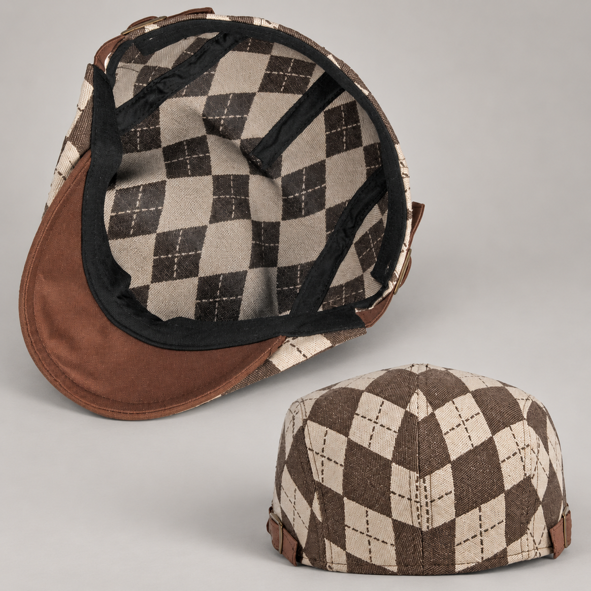 Pembroke Argyle Flat Cap with Adjustable Buckle Strap
