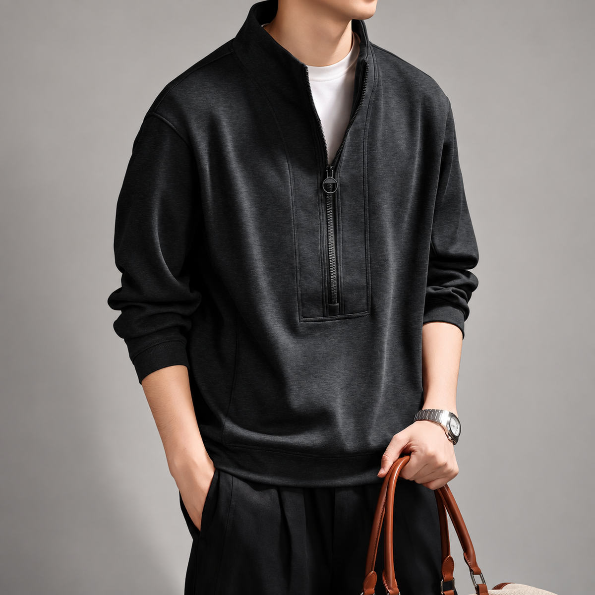 Cyprien Men’s Half-Zip Sweatshirt with Stand Collar