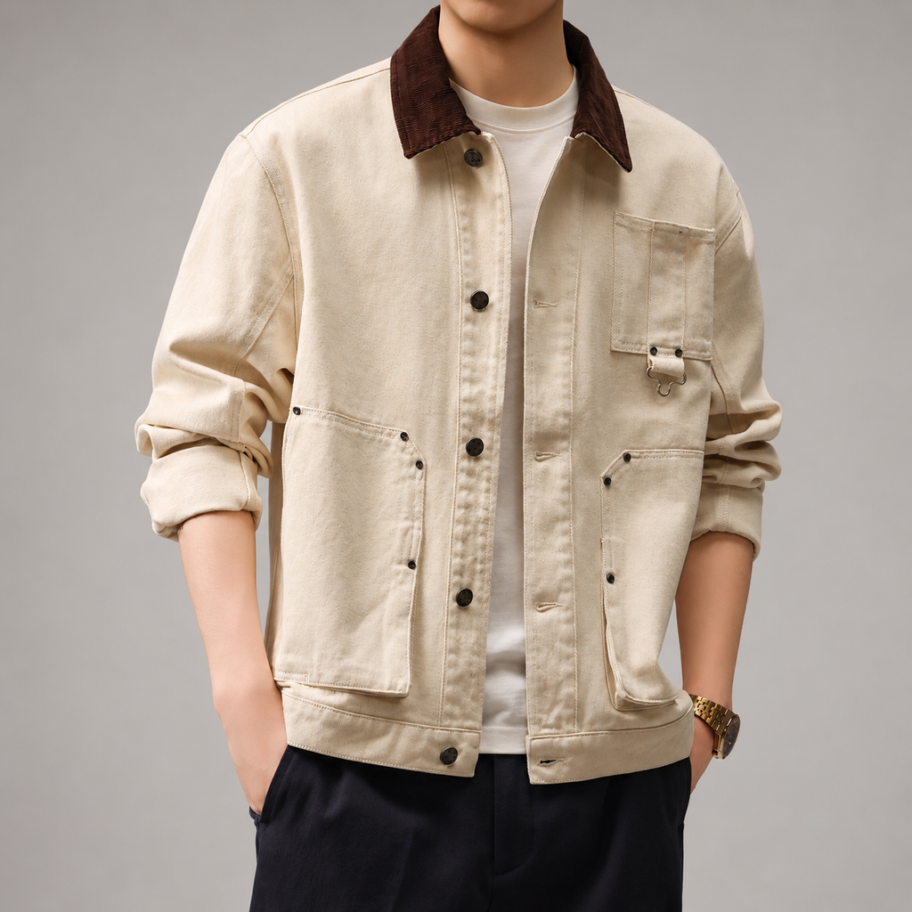 Anselm Men’s Button-Front Utility Jacket with Patch Pockets