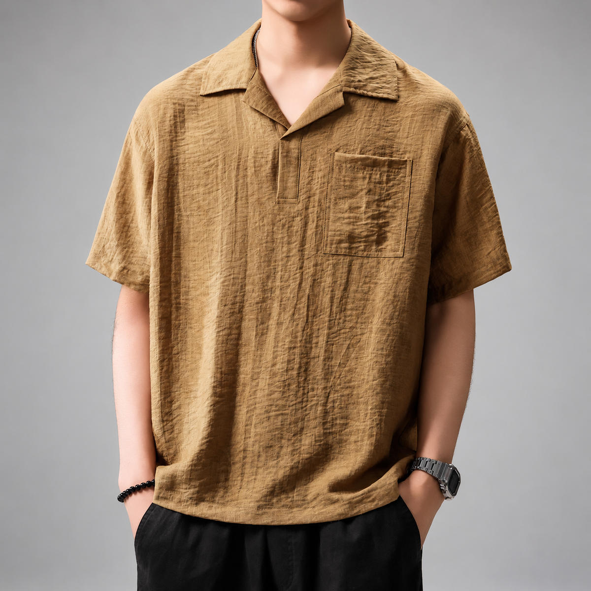 Virgil Men's Relaxed Fit Short Sleeve Pullover Shirt with Camp Collar