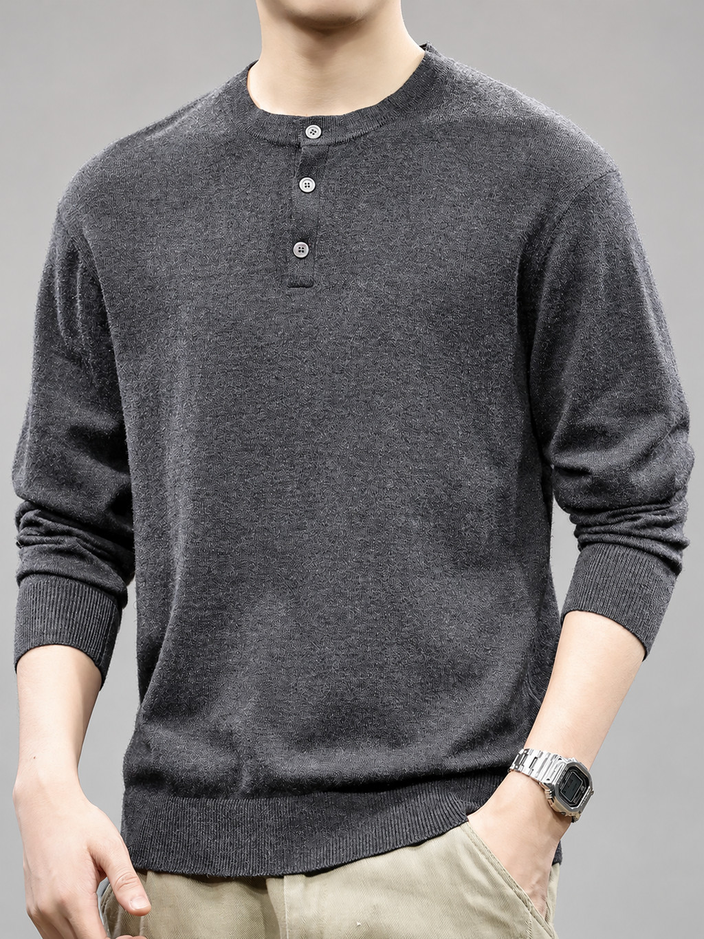 Alistair Men’s Three-Button Henley Knit Sweater