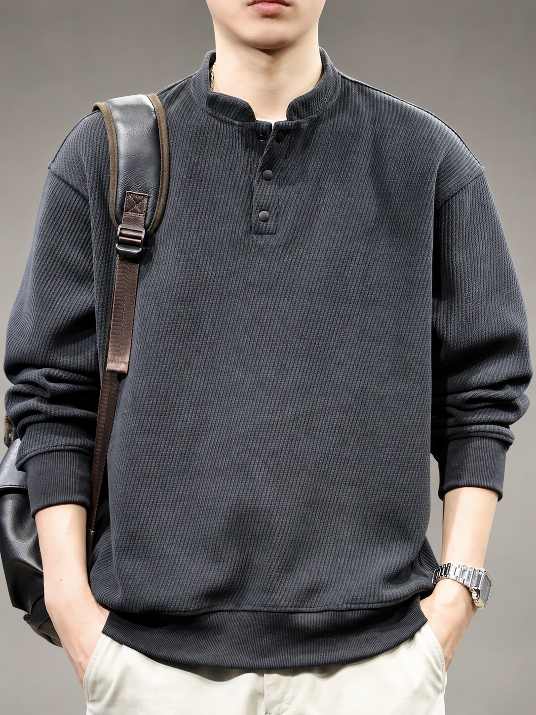 Mark Men’s Textured Stand-Collar Henley Pullover