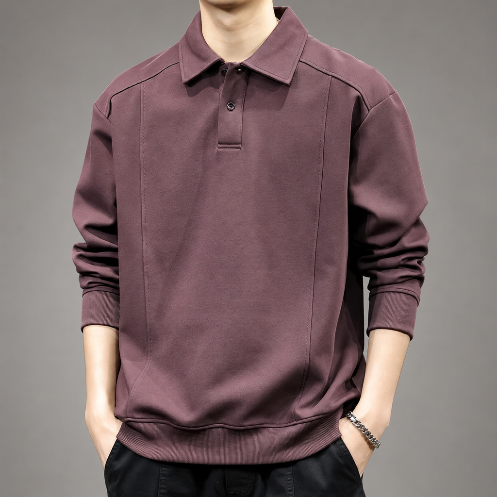 Adelard Men’s Relaxed Fit Collared Pullover with Ribbed Trim