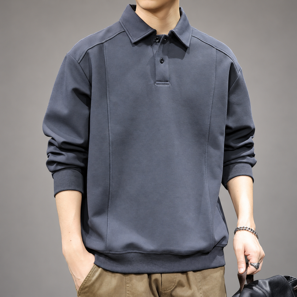 Adelard Men’s Relaxed Fit Collared Pullover with Ribbed Trim