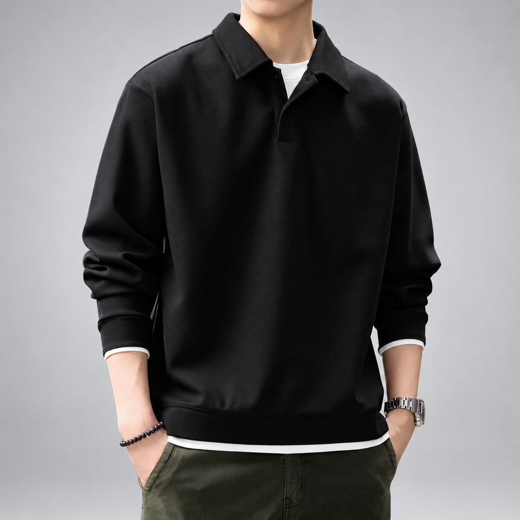Vincenzo Men's Black Long Sleeve Polo Sweatshirt