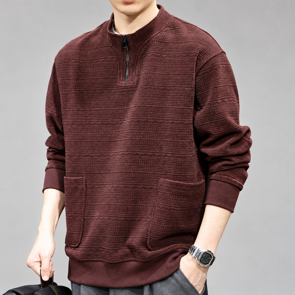 Marcello Men’s Patterned Knit Pullover with Stand Collar