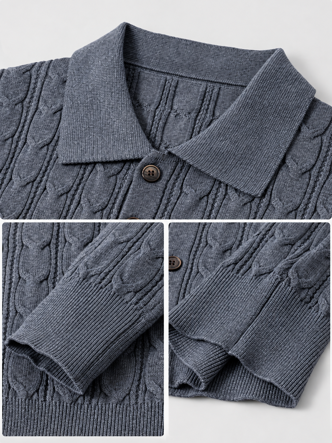 Toby Men's Collared Cable Knit Cardigan Sweater