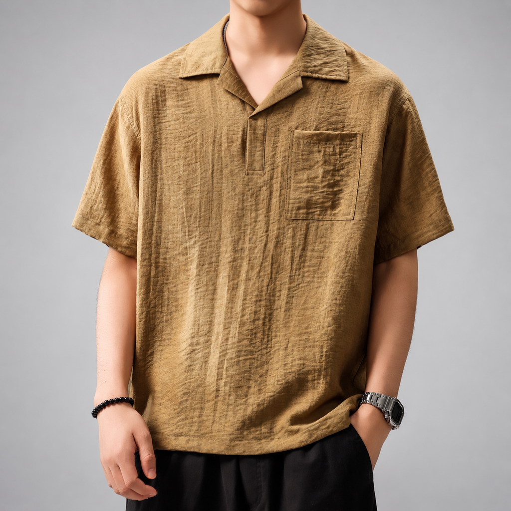 Virgil Men's Relaxed Fit Short Sleeve Pullover Shirt with Camp Collar