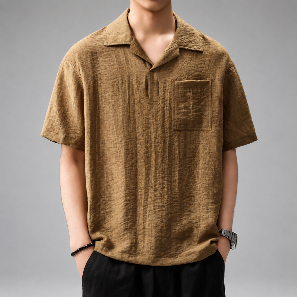 Virgil Men's Relaxed Fit Short Sleeve Pullover Shirt with Camp Collar
