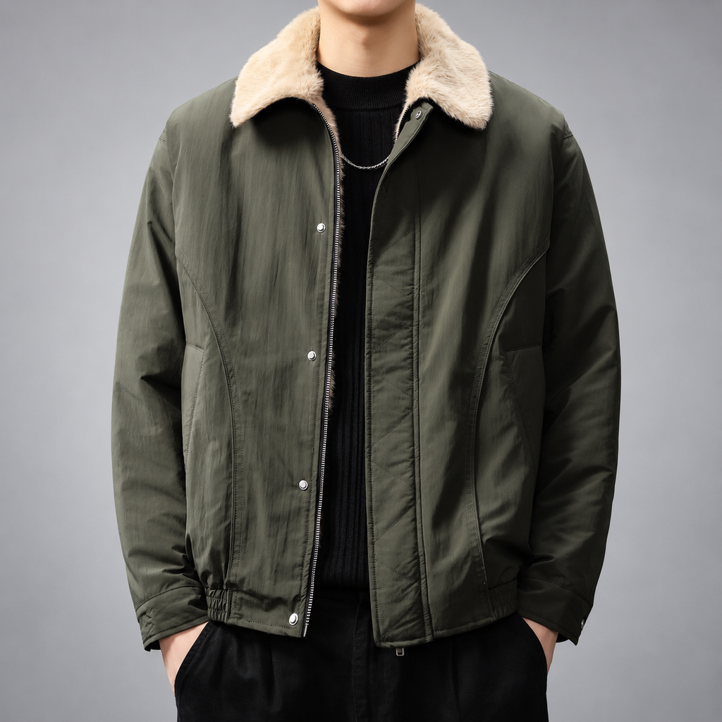 Gaspard Men’s Zip-Front Jacket with Contrast Collar