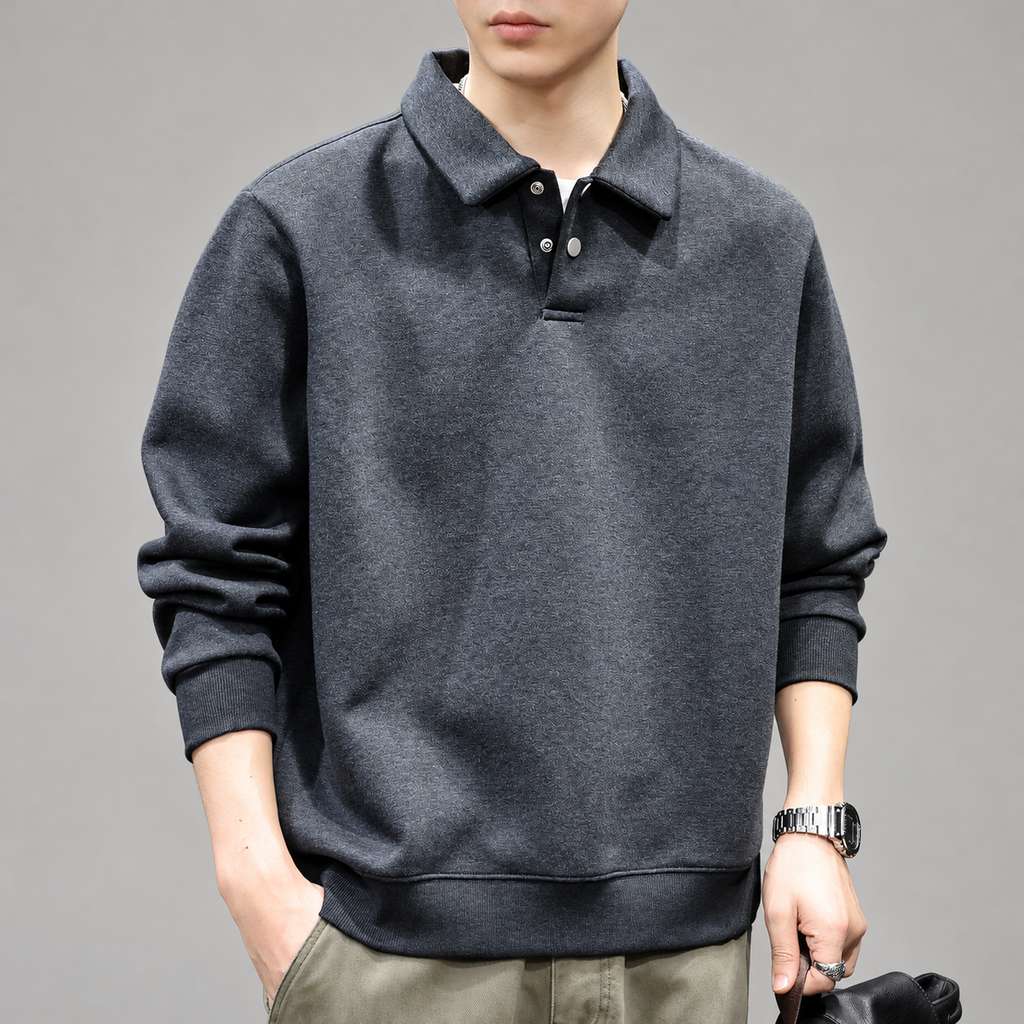 Urban Men's Long Sleeve Snap-Placket Polo Sweatshirt