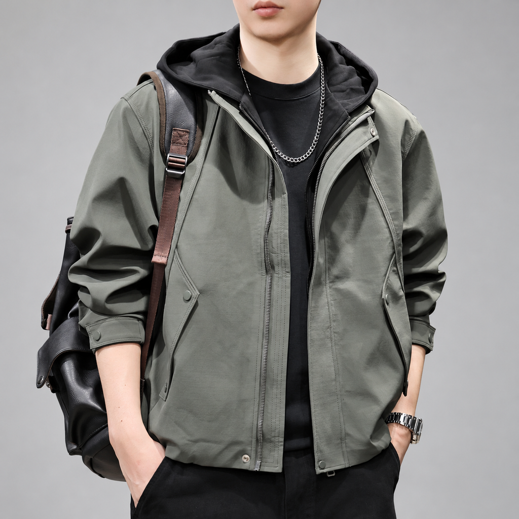 Adelmo Men's Hooded Zip-Up Jacket with Snap Cuffs