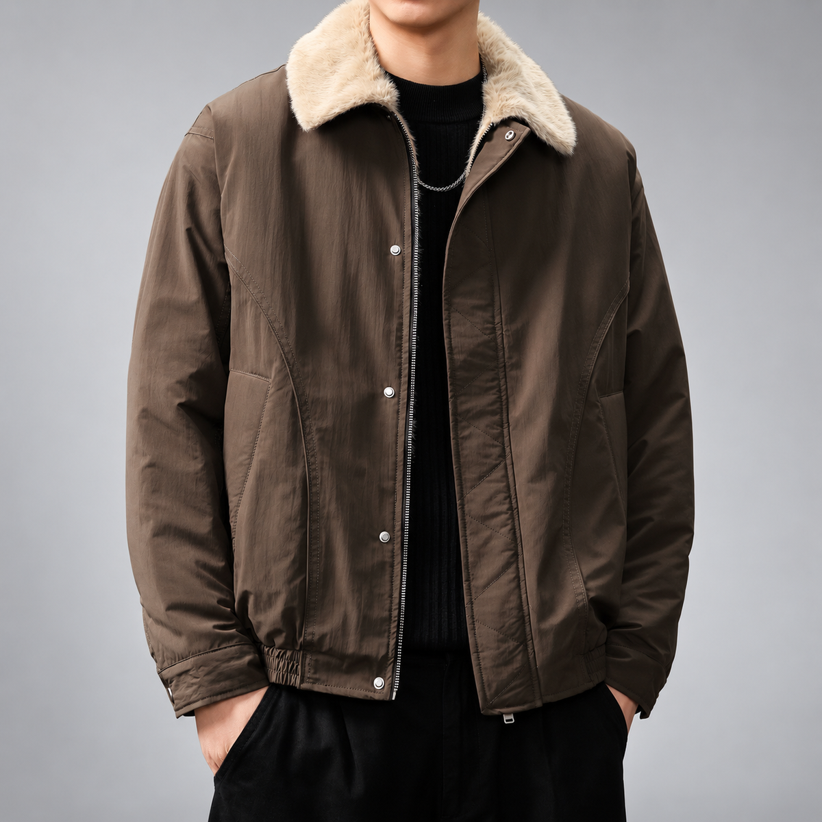 Gaspard Men’s Zip-Front Jacket with Contrast Collar