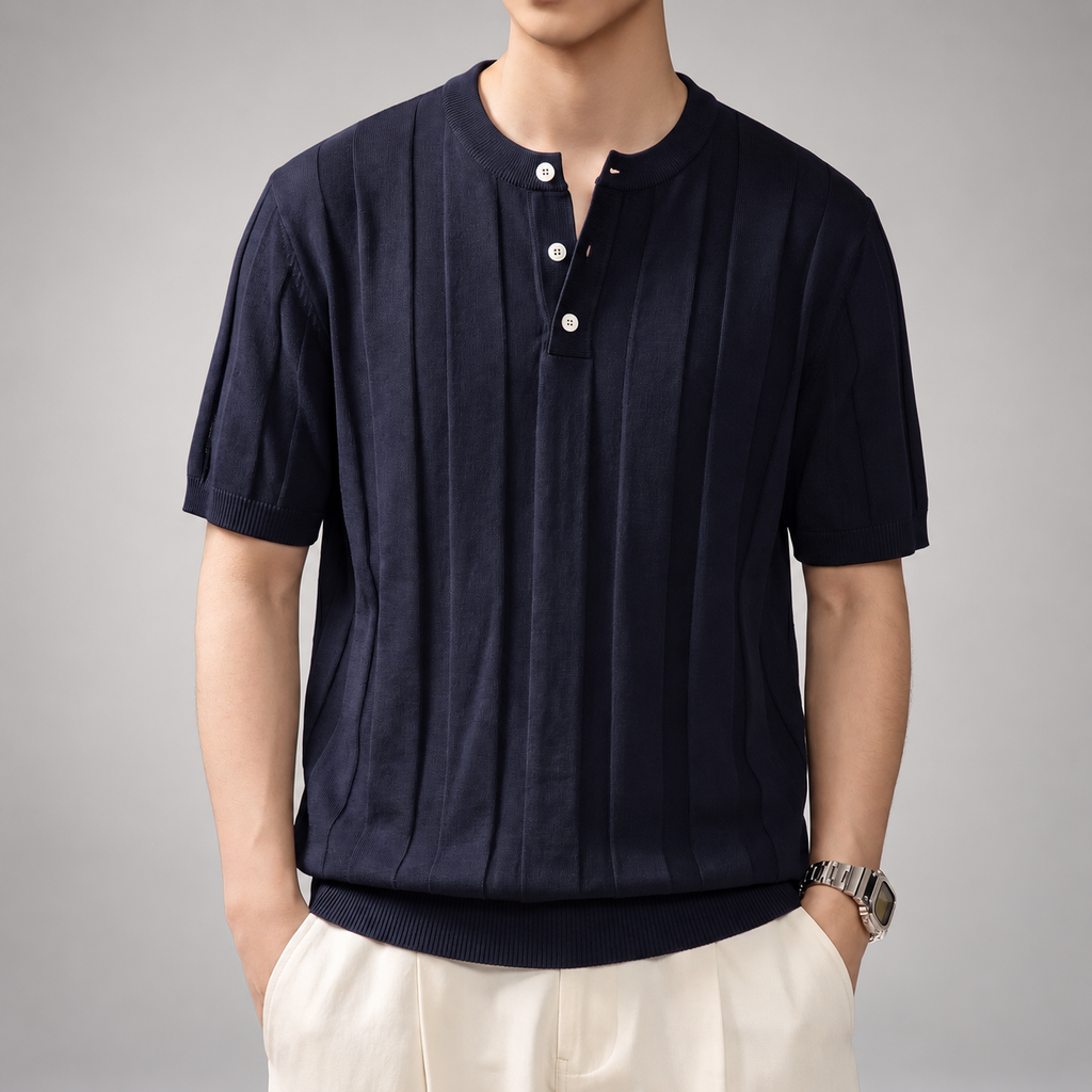 Alistair Men’s Short Sleeve Ribbed Knit Henley Shirt