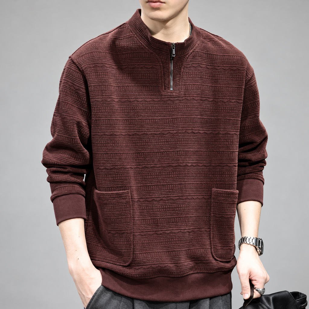 Marcello Men’s Patterned Knit Pullover with Stand Collar