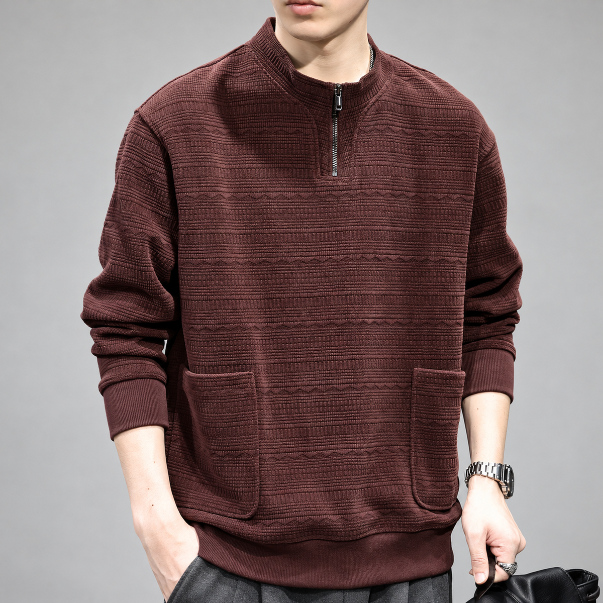 Marcello Men’s Patterned Knit Pullover with Stand Collar
