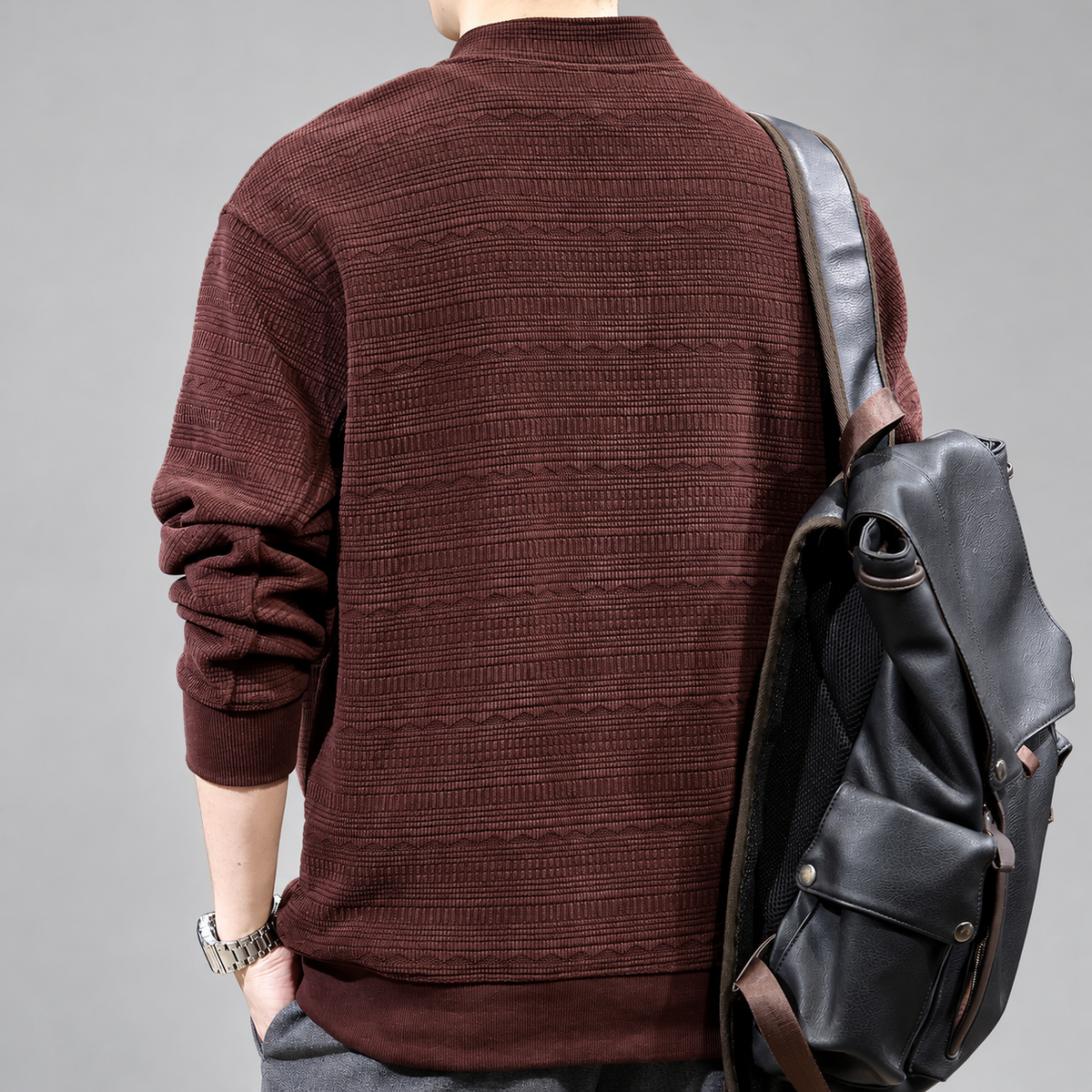 Marcello Men’s Patterned Knit Pullover with Stand Collar