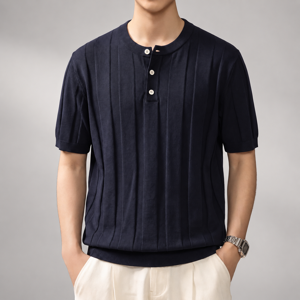 Alistair Men’s Short Sleeve Ribbed Knit Henley Shirt