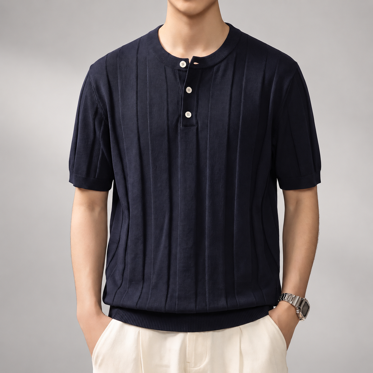 Alistair Men’s Short Sleeve Ribbed Knit Henley Shirt