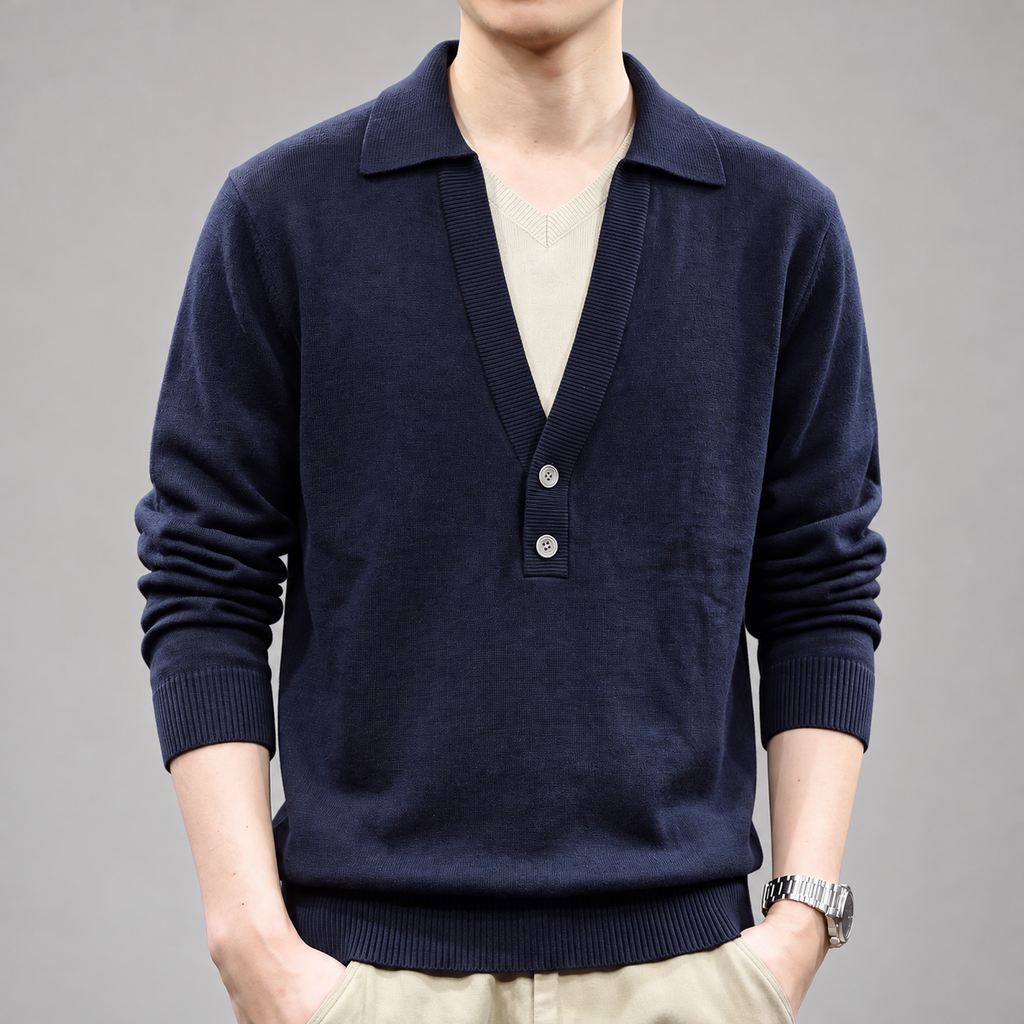 Raniero Men’s Collared V-Neck Knit Pullover Sweater