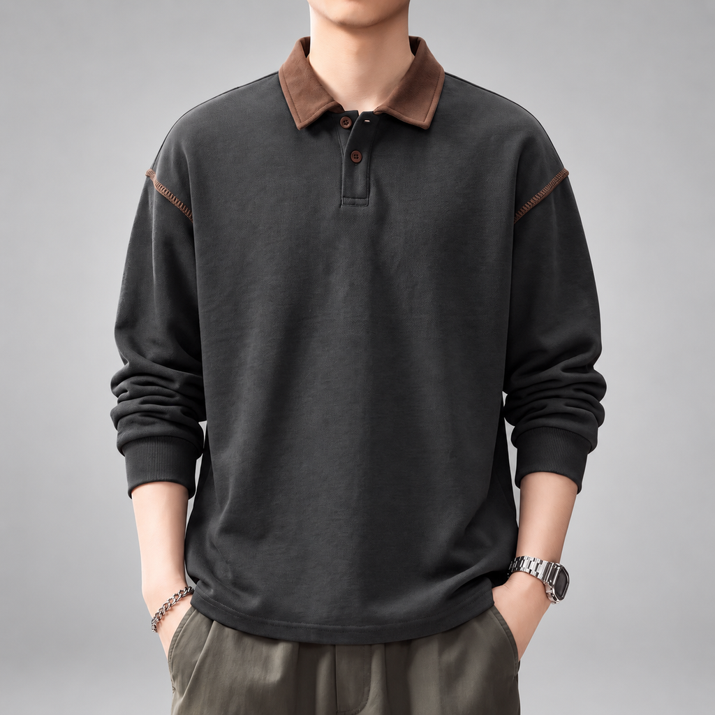 Cuthbert Men’s Relaxed Fit Polo Pullover with Contrast Stitching