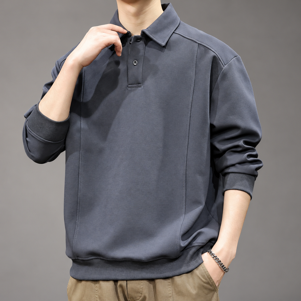 Adelard Men’s Relaxed Fit Collared Pullover with Ribbed Trim